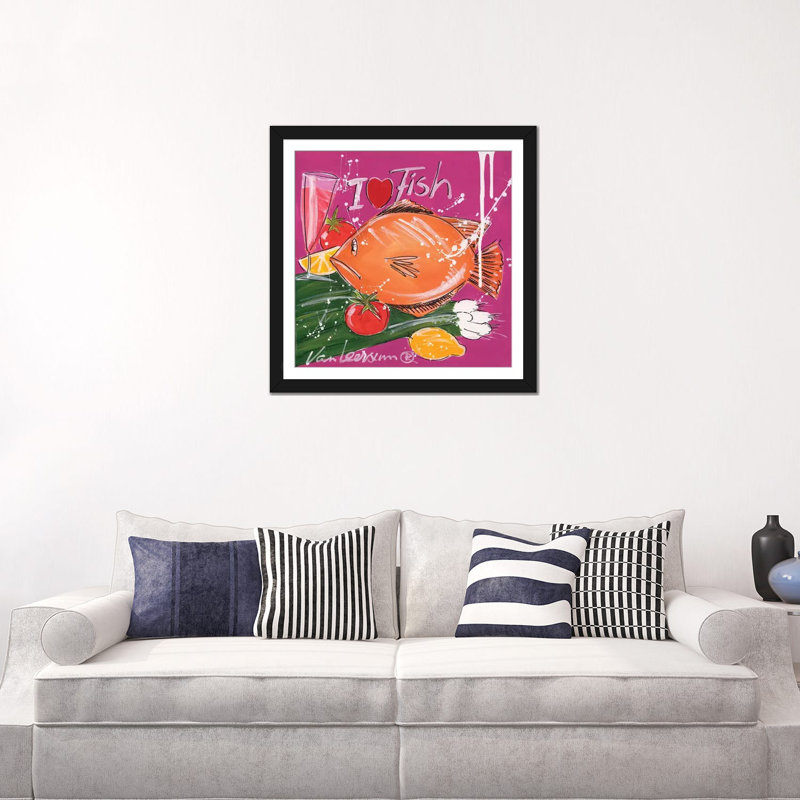 " I Love Fish " by El Van Leersum, Black Framed Fine Art Paper, White, 16" H x 16" W x 1" D