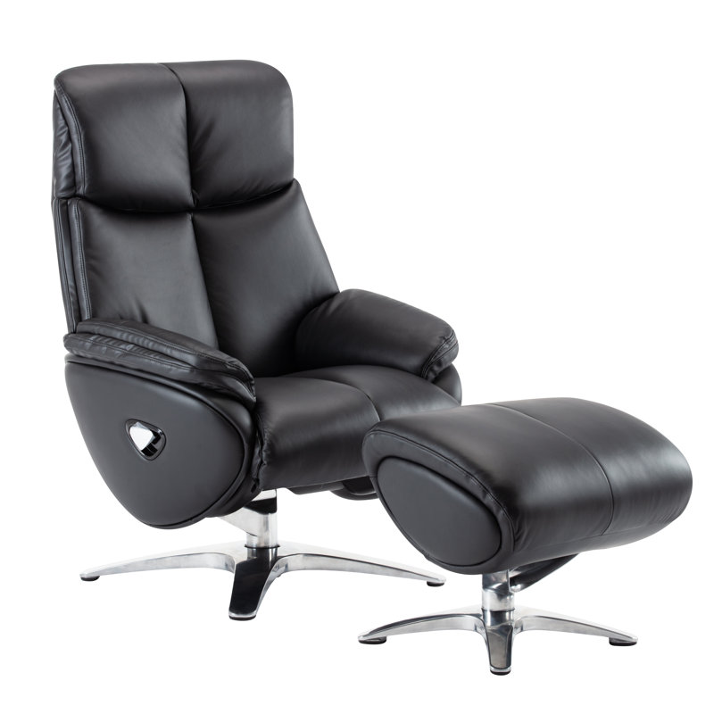 Dawid Upholstered Swivel Recliner, Black Leather Match
