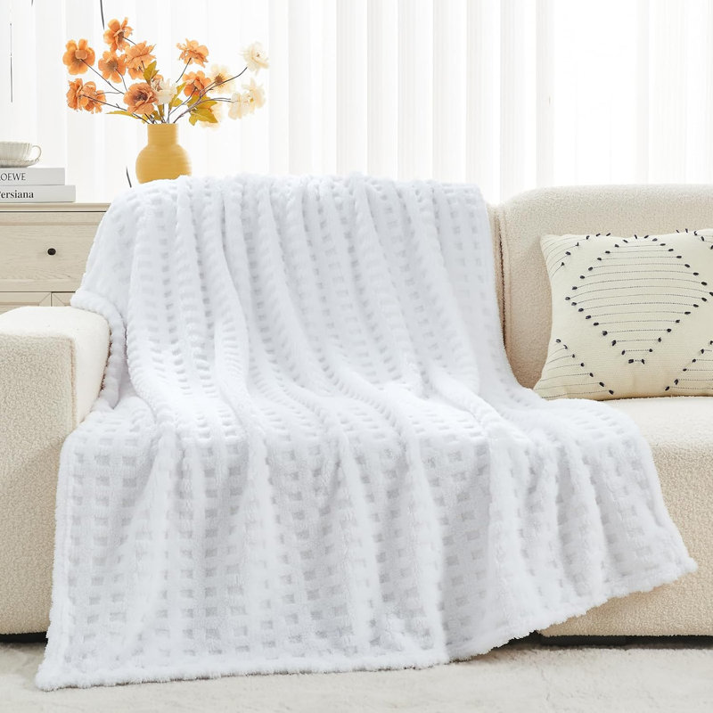 Très grand super doux - polaire en flanelle soyeuse de qualité supérieure avec motif à carreaux gaufré 3D - Couverture légère toutes saisons pour un confort ultime