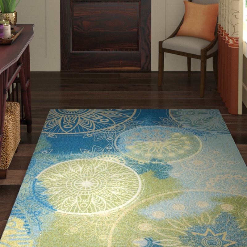 Tapis intérieur / extérieur bleu Hallie-Jo, Rectangle 4 pi 4 po x 6 pi 3 po