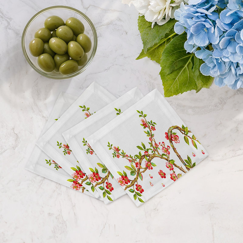 Serviettes de cocktail en satin de coton Cherry Blossom, Rouge