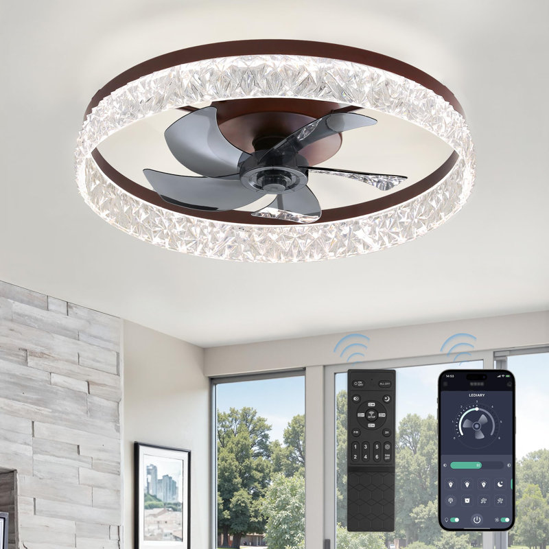 Ventilateurs de plafond modernes de 22 pouces avec lumières et télécommande, Noir, Brun
