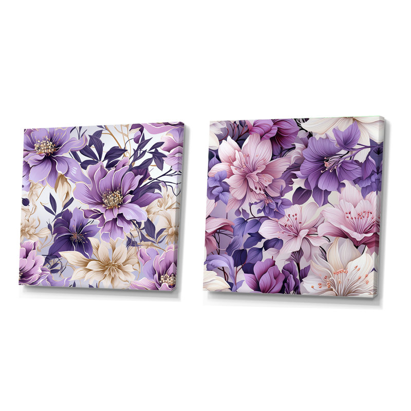 Orchidée de rêve - motif tropical - ensemble de 2 collages floraux carrés, H 16 po x l 33 po, Toile tendue