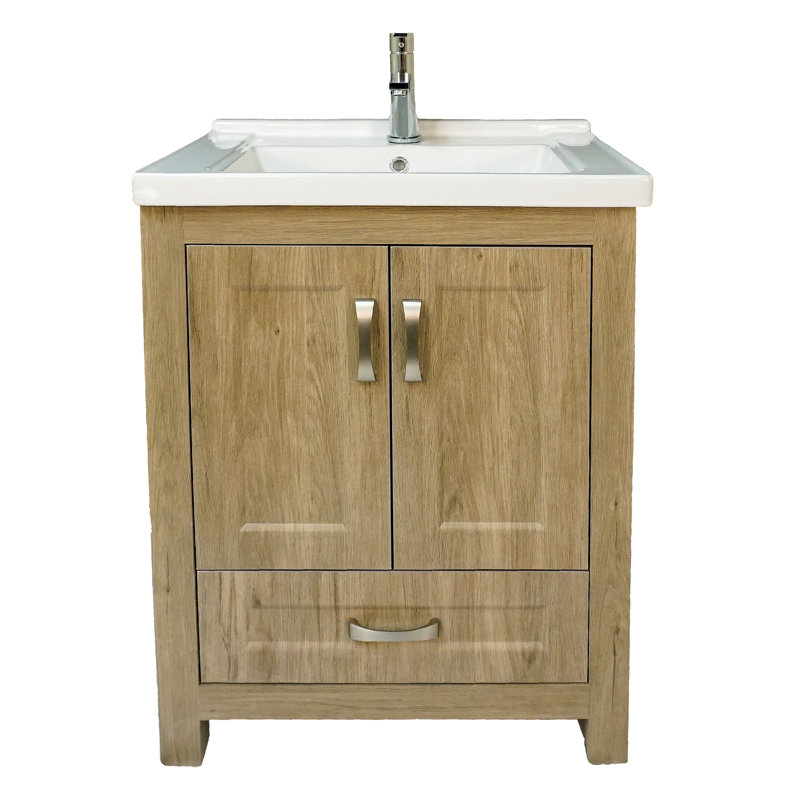 24'' Medium Brown PVC Freestanding Bathroom Vanity with Ceramic Top