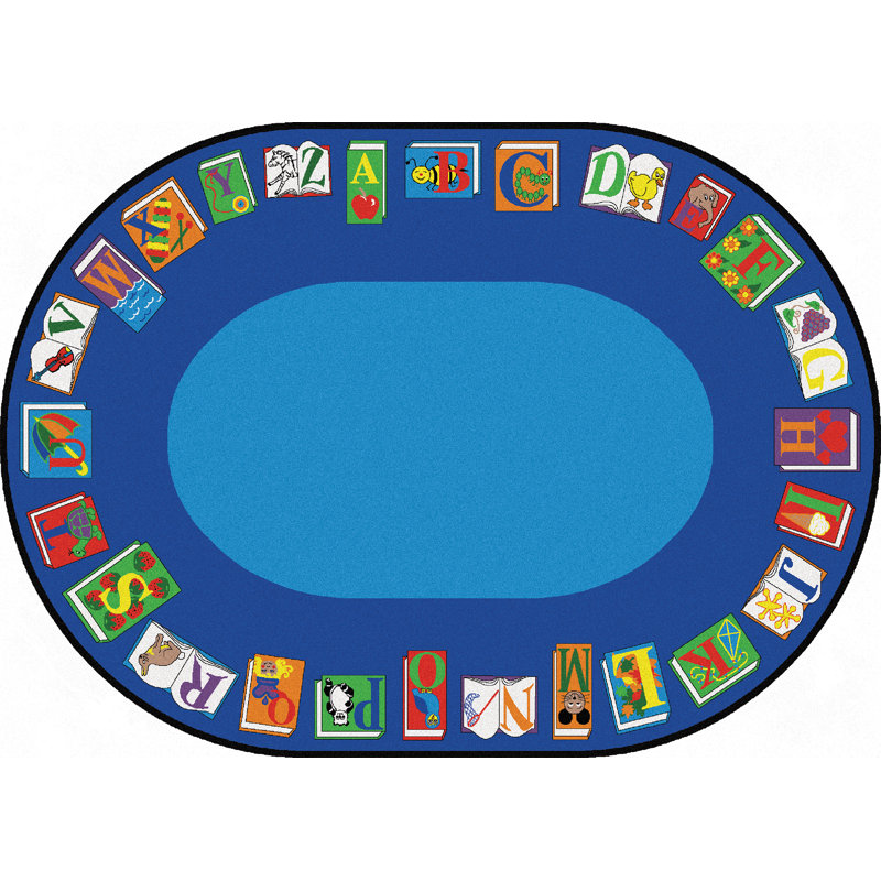 Reading By The Book Tufted Premium Classroom Blue Area Rug, Oval 6'9" x 9'5"