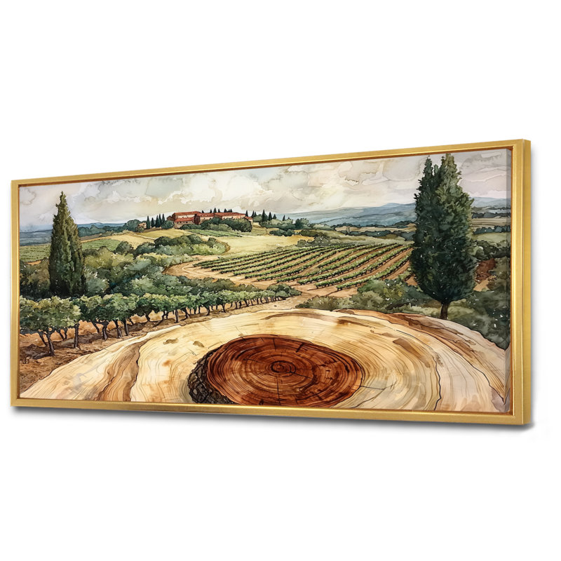 Winn - Vineyard, art mural, H 28 po x l 60 po, Impression encadrée flottante, Doré