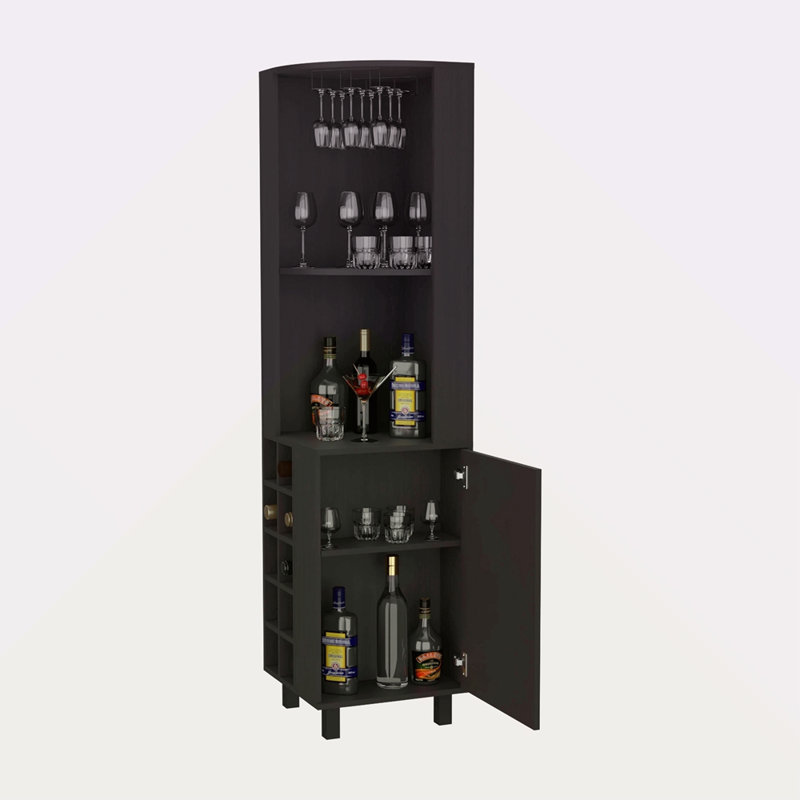 Bar d'angle avec porte-verres et porte-bouteilles, Brun