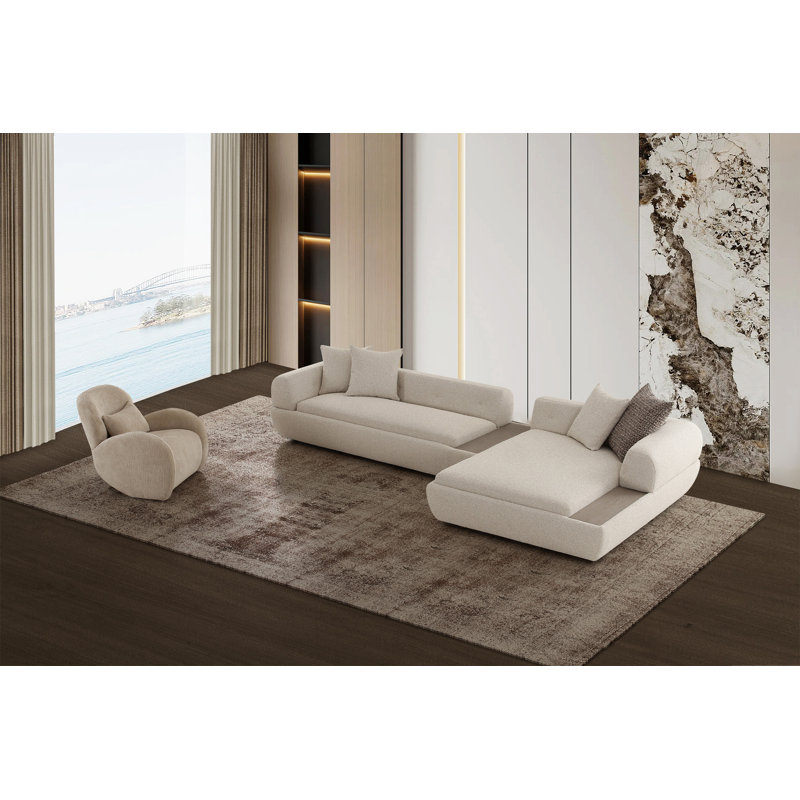 Chaise d'appoint beige Moderno avec base sphérique en bois