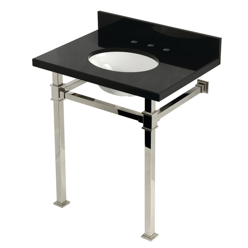 Kingston Brass Monarch 30-Inch Black Granite Console Sink with Stainless Steel Legs (8-Inch, 3-Hole), Polished Nickel