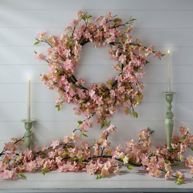 Couronne de cerisier en fleurs 24 po, Rose