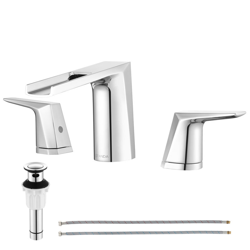 Robinet de salle de bain à 2 poignées avec drain, Chrome poli