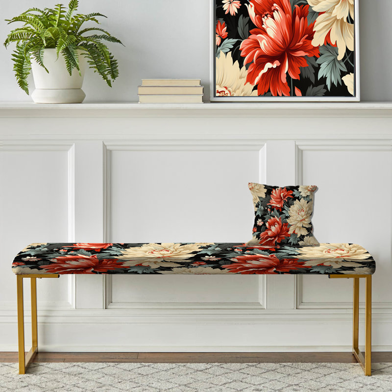 Luxueux banc damassé rouge et beige à motif de damas luxueux