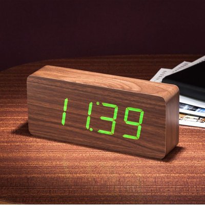 Modern & Contemporary Digital Wood Electric Tabletop Clock with Alarm