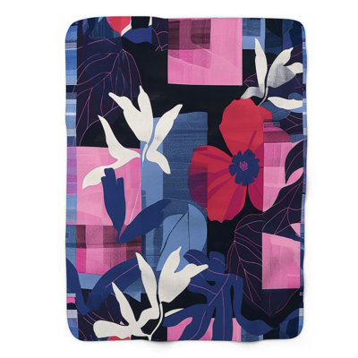 Hibiscus Design - 1 Piece Premium Sherpa Blanket