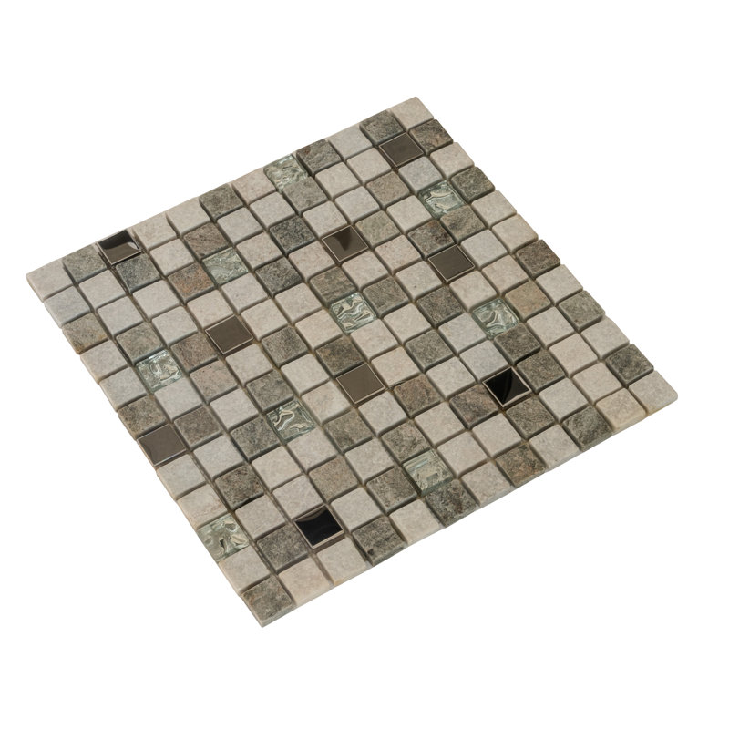 Carreau de mosaïque géologique 12 po x 12 po, Argent/Gris