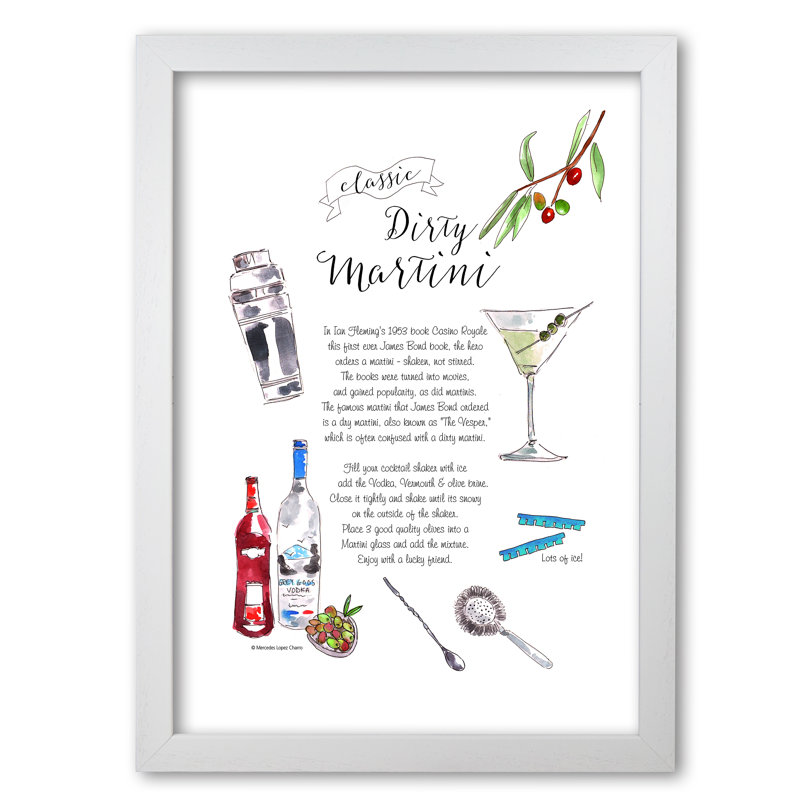 Dirty Martini Cocktail Recipe - Print, 29.7 cm H x 21 cm W x 5 cm D, White Grain