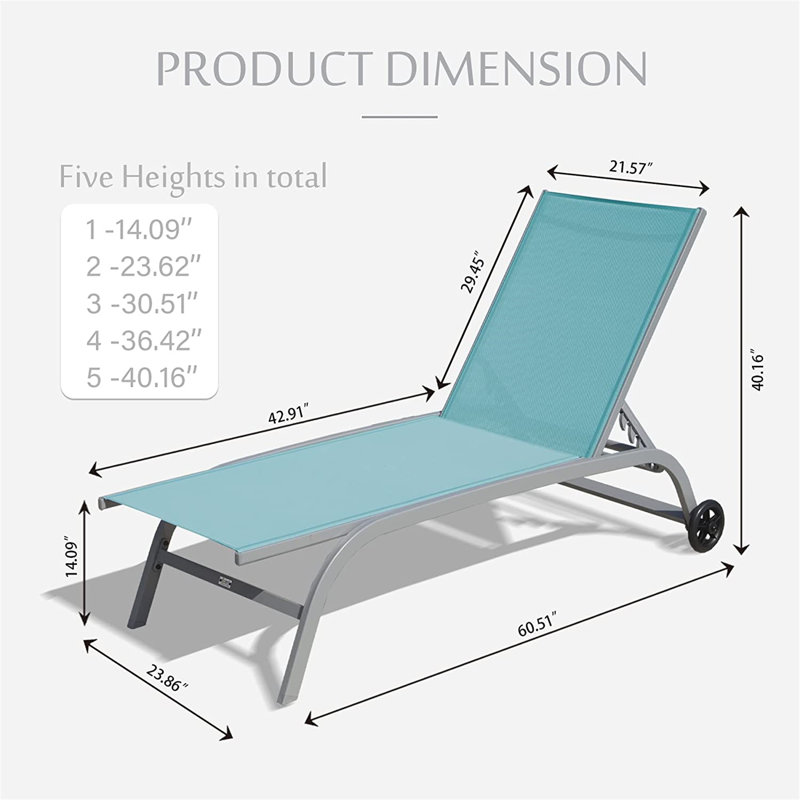Chaise longue d'extérieur en alliage d'aluminium, Bleu turquoise