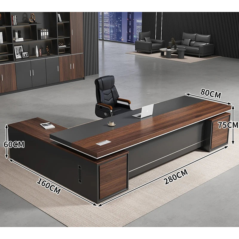 Narton L-Shaped Executive Desk, 75cm H x 280cm W x 80cm D, Walnut/Grey