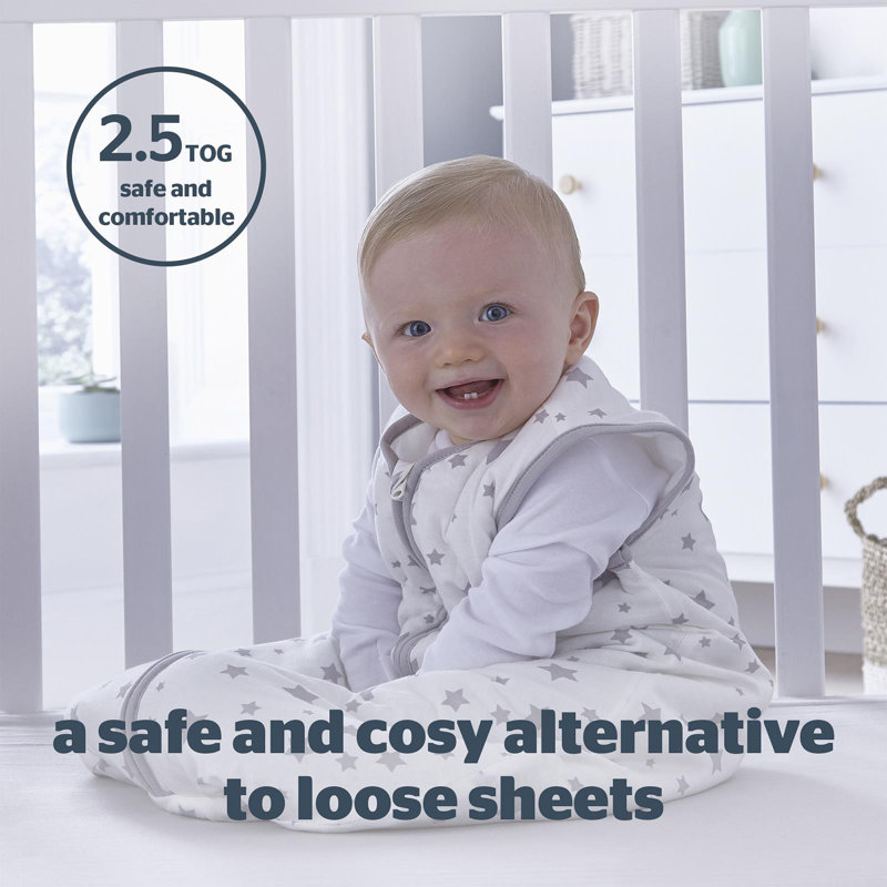 100% Cotton 2.5 TOG Swaddle, Grey, 50cm W x 90cm L