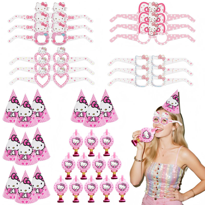 Verre à chapeaux Hello Kitty, 36 pièces décorations de fête d'anniversaire Hello Kitty