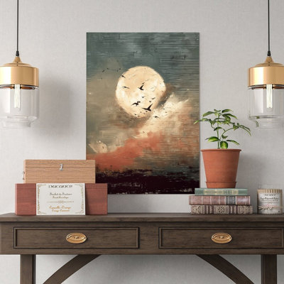 Canvas Wall Art Moonlit Sky Birds Flying Over Ocean Sunset Art Vintage Poster Print Home Decor