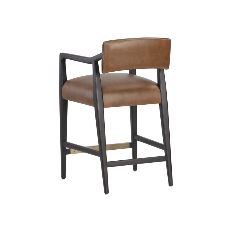 Upholstered Stool, Counter Stool (26.50" Seat Height), Light Gray Leather
