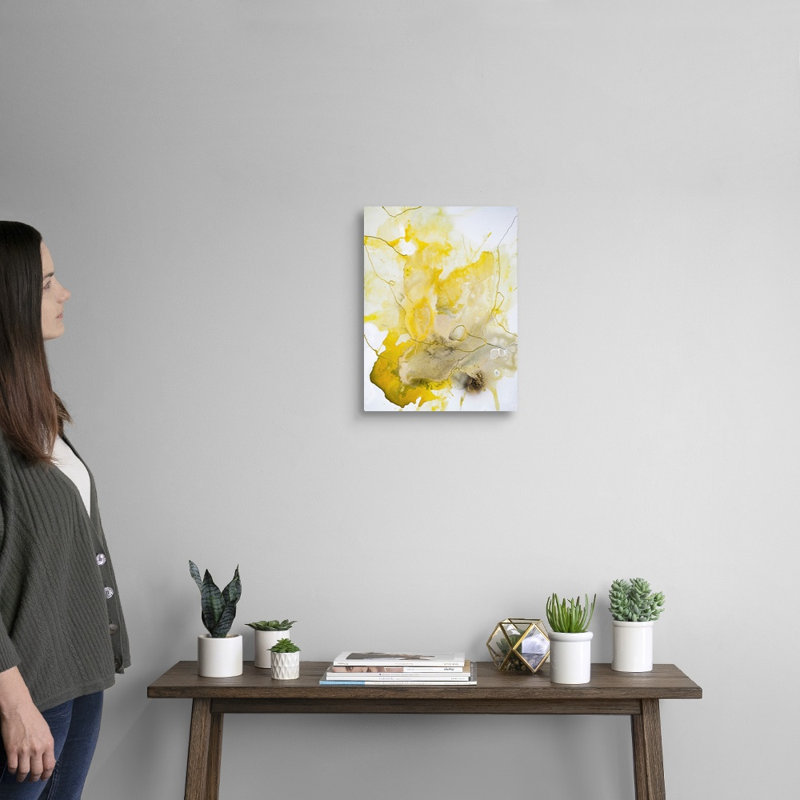 " Yellow Line " Painting Print, 16" H x 12" W x 1.25" D, Wrapped Canvas