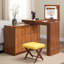 Bureau de coiffeuse à maquillage extensible avec miroir lumineux à DEL et plateau de table rabattable-2095152582