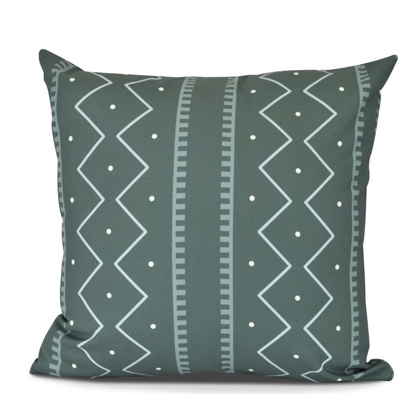 Goals, Gourds, and Gatherings Geometric Outdoor Reversible Throw Pillow, 18" H x 18" W, Green