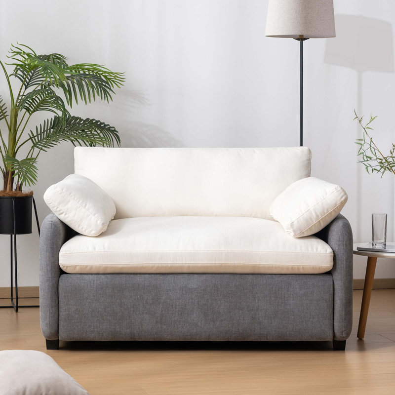 Fauteuil surdimensionné simple en chenille, fauteuil d'appoint large et profond, Gris / chenille crème