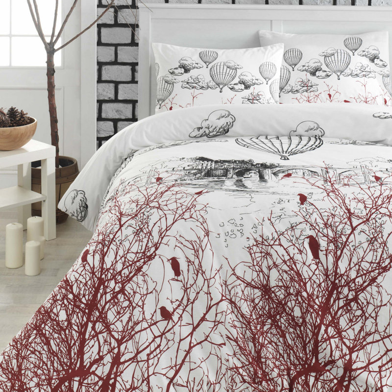 Ensemble de housse de couette en mélange de coton Caulfield, Housse de couette très grand + 2 taies d'oreiller