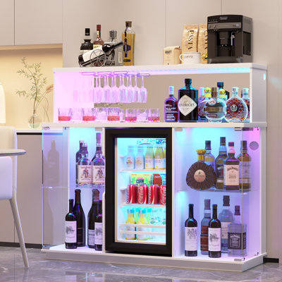 47"H Bar Cabinet with RGB Snsor Lights, Charging Station and Removable Wine Racks (No Fridge)