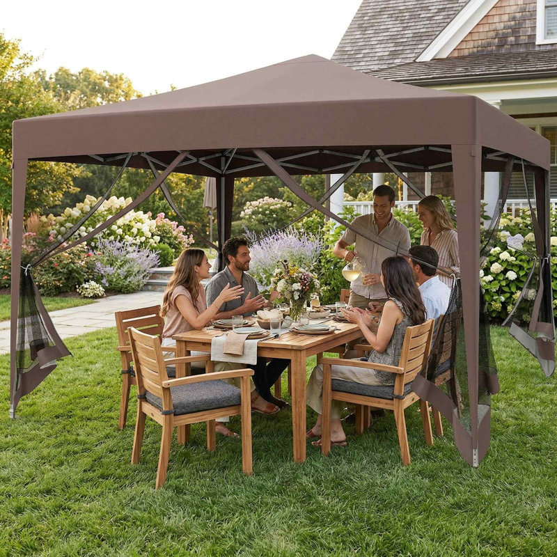 Abri escamotable pliant instantané résistant aux rayons UV de 10 pi x 10 pi avec tente en toile escamotable avec filet en filet respirant pour la terrasse
