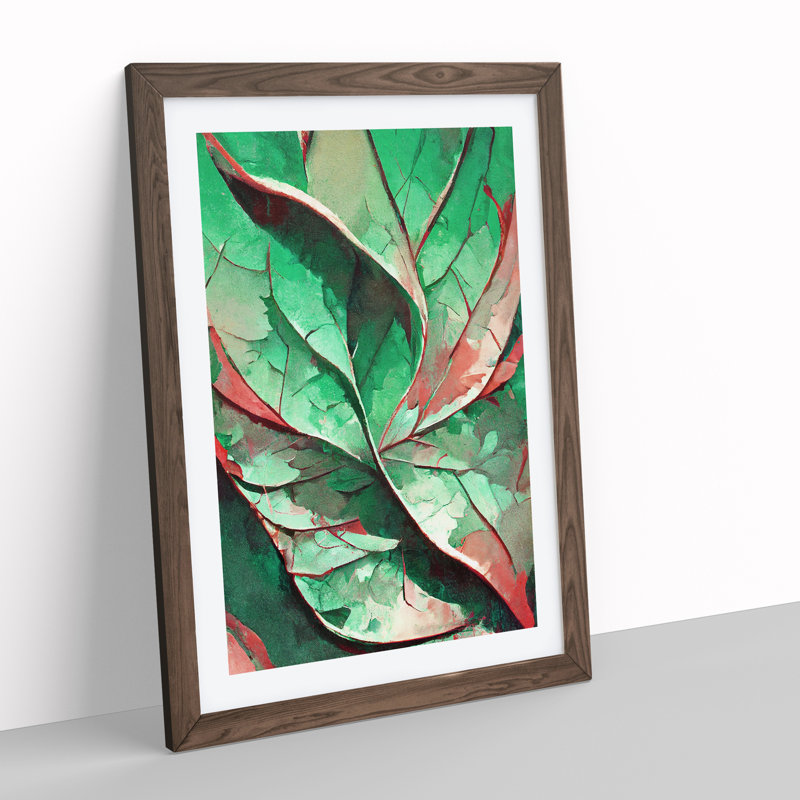 Abstract Leaf No.1 - Wall Art, 48cm H x 36cm W, Walnut Framed, White