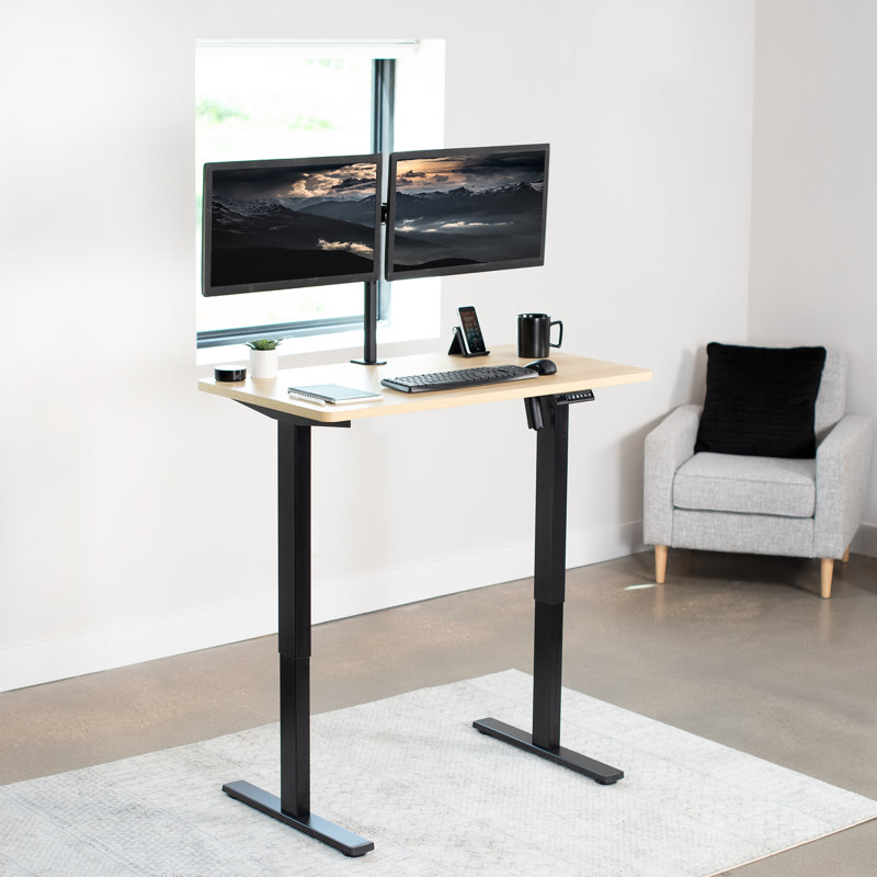 VIVO Single Motor Electric Desk with Push Button Memory Controller, 48.5" H x 43" W x 24" D, Light Wood/Black