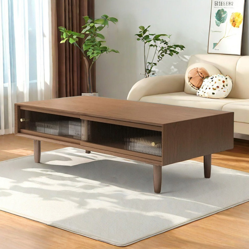 Table basse en bois massif de qualité bois d'hévéa, H 15,74 po x L 55,11 po x l 23,62 po, Brun