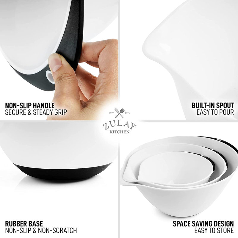 Ensemble de bols à mélanger 3 pièces Zulay Kitchen - Bols à mélanger en plastique avec poignées et fond antidérapant