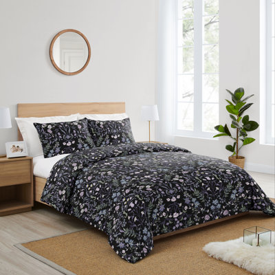 Boho Floral Wildflower Black and Purple Duvet Cover Bedding Set by Sweet Jojo Designs