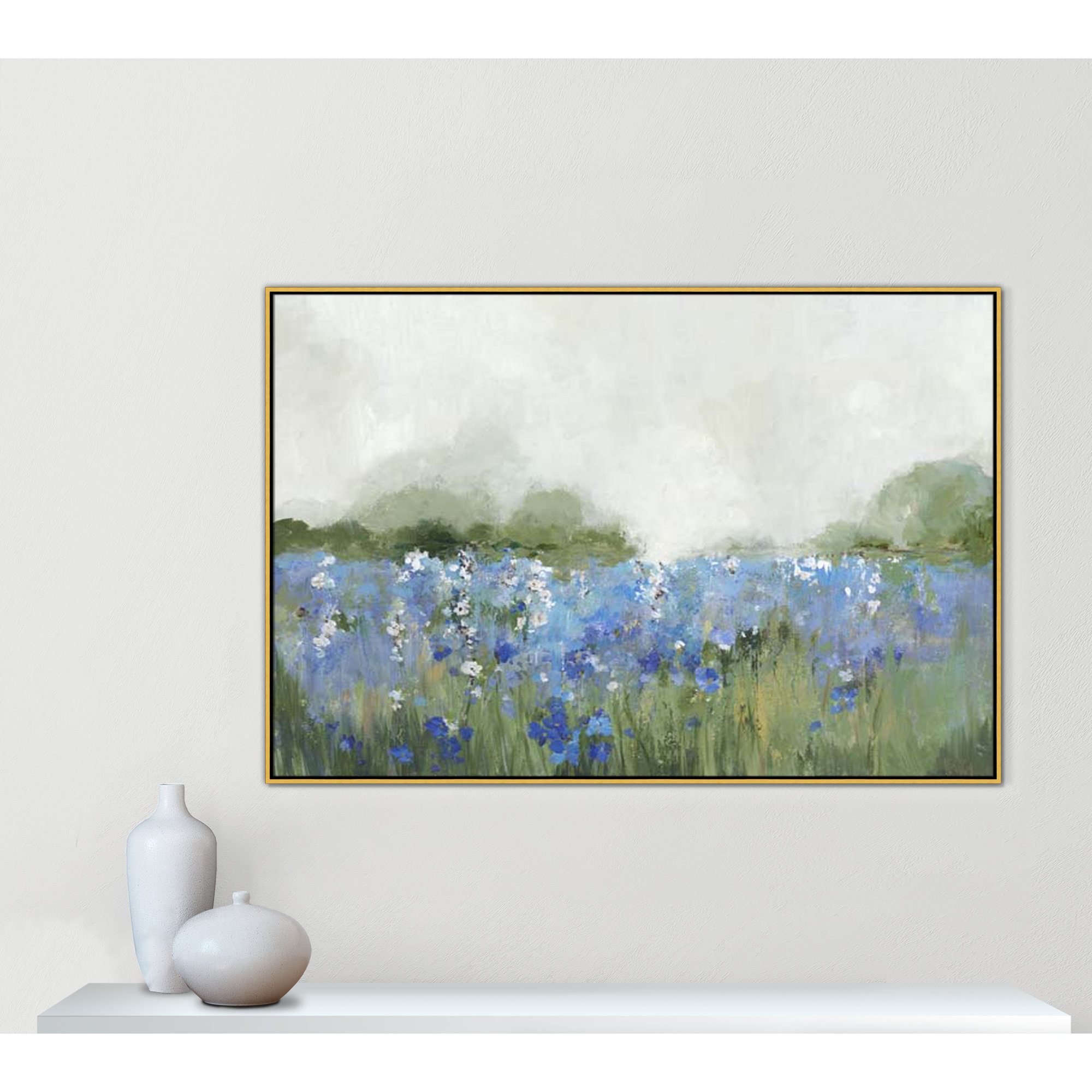 Meadows Bluebells Field by Allison Pearce, 41.5" H x 61.5" W x 2" D, Gold Framed