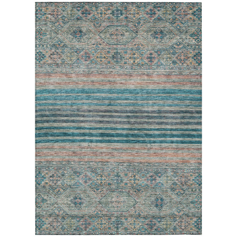 3' X 5' Teal Blue Medallion Washable Indoor Outdoor Area Rug
