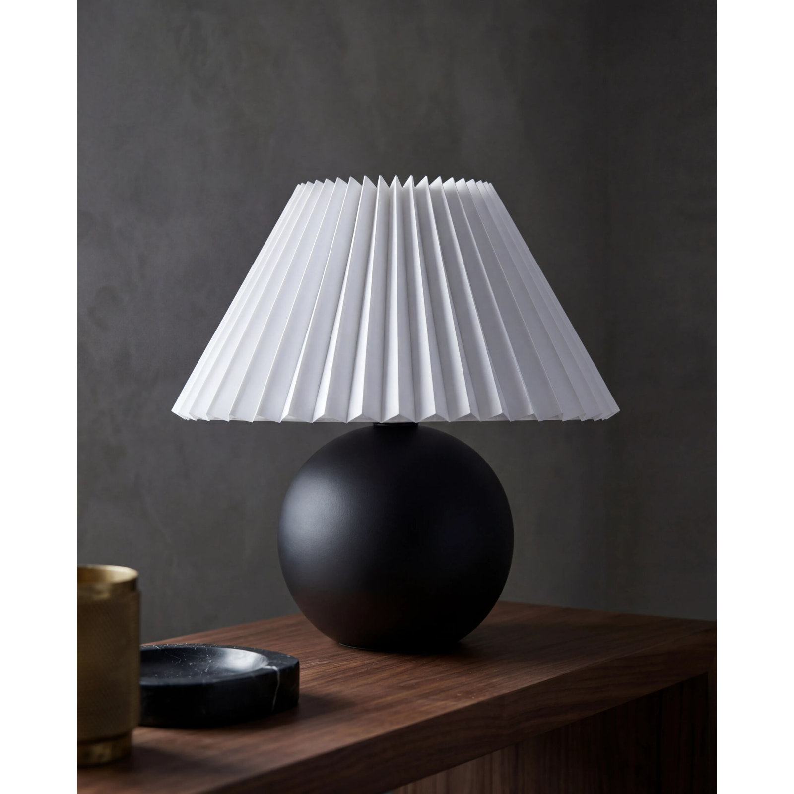 Chemise Ceramic 10" Mini Table Lamp, Black, Pleated Empire