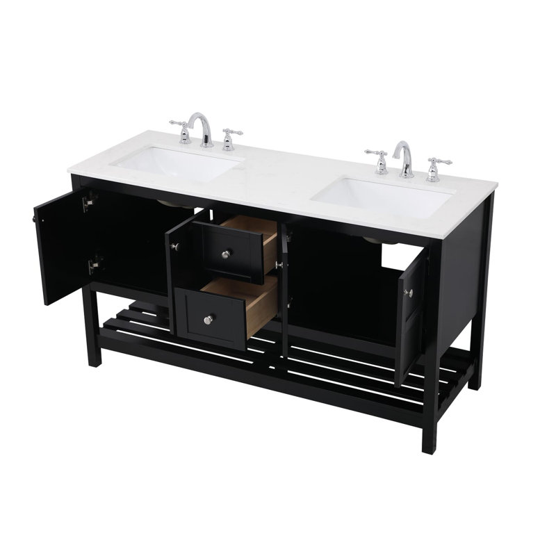 Krish 60'' Double Bathroom Vanity with Top, Black