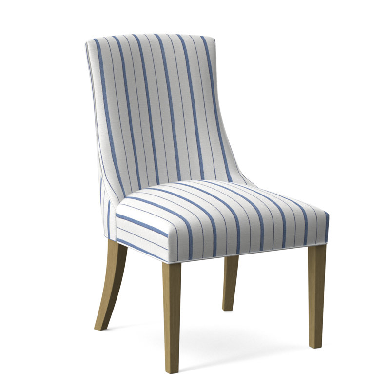 Tuxedo Slipper Dining Chair, Bisque Finish, Cobalt Blue Stripe; 0204-64