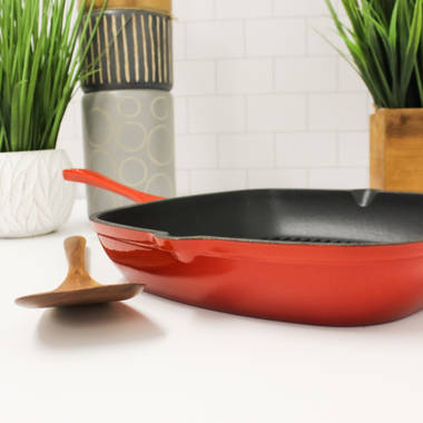 Tramontina Enameled Cast-Iron Grill Pan with Press, Red, 11