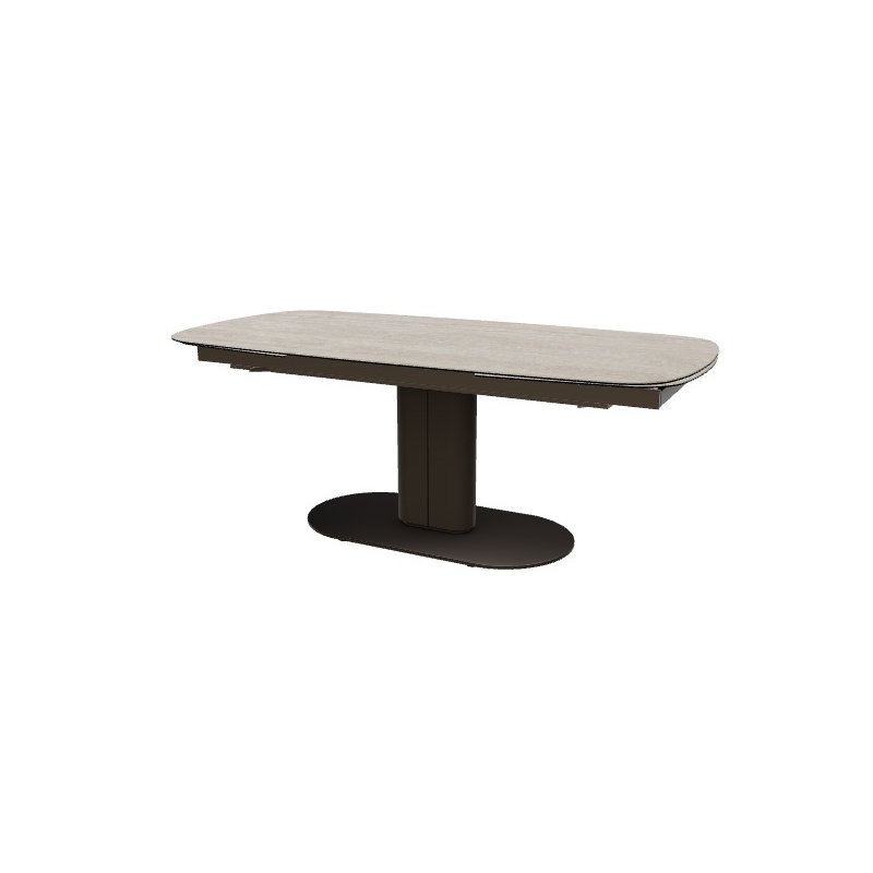 Cameo Extendable Tables, White Travertino, Matt Bronze, 29.75"H x 78.75"L x 39.38"W