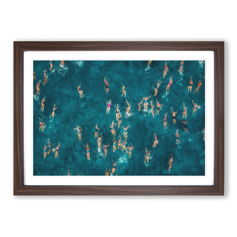 Swimmers Swimming - Picture Frame Painting Print on MDF, Walnut Framed, 62cm H x 87cm W x 2cm D