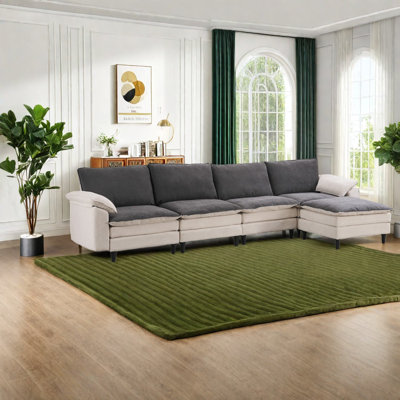 Spacious Chenille Sectionals 129.92 Inch Metal Frame Modern Sofa For Home