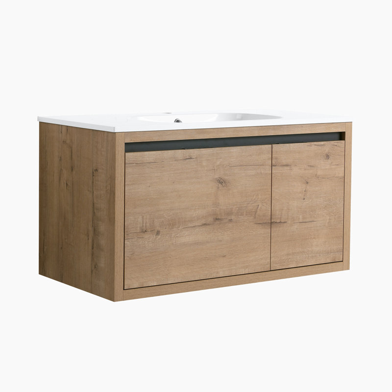 Ensemble de meuble-lavabo mural simple 35,6 po avec plateau en céramique Enslie