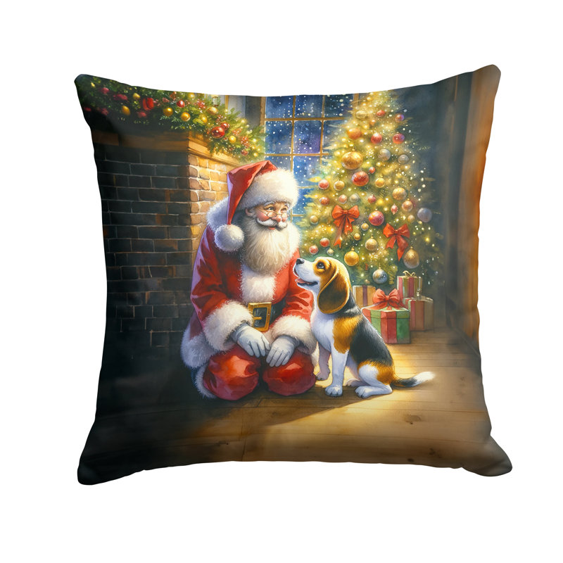 Coussin décoratif Beagle and Santa Claus, H 14 po x l 14 po