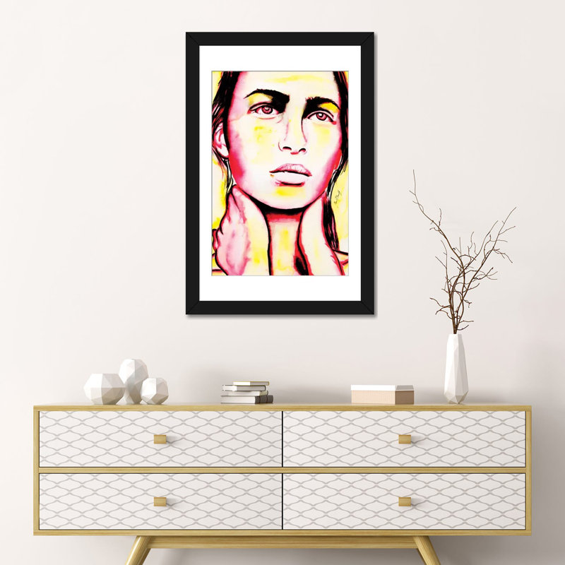 « triste fille », reproduction d’impression sur toile tendue, H 24 po x l 16 po x P 1 po, Papier d'art encadré noir, Blanc